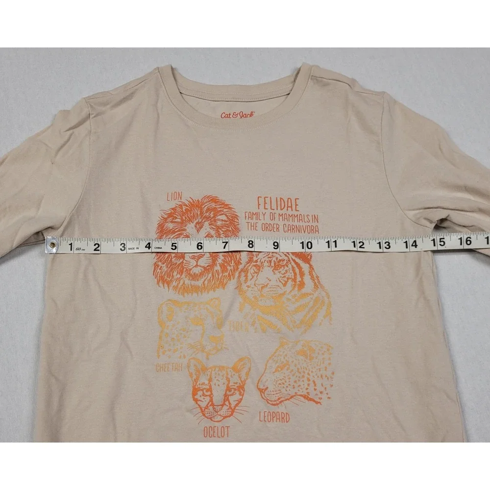 Cat & Jack Boys Beige Wild Cat Graphic Long Sleeve T-Shirt & Brown Jeans Sz M 8